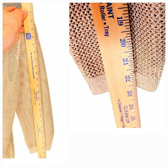 Chicos 1 M Womens Metallic Mesh Cardigan Sweater Gold Open Front Pockets Holiday - Picture 6 of 10